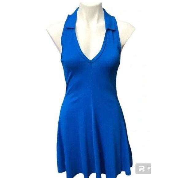 ✨ZARA Lapel Collar Ribbed Royal Blue Sz Large Dress✨ - Picture 8 of 14